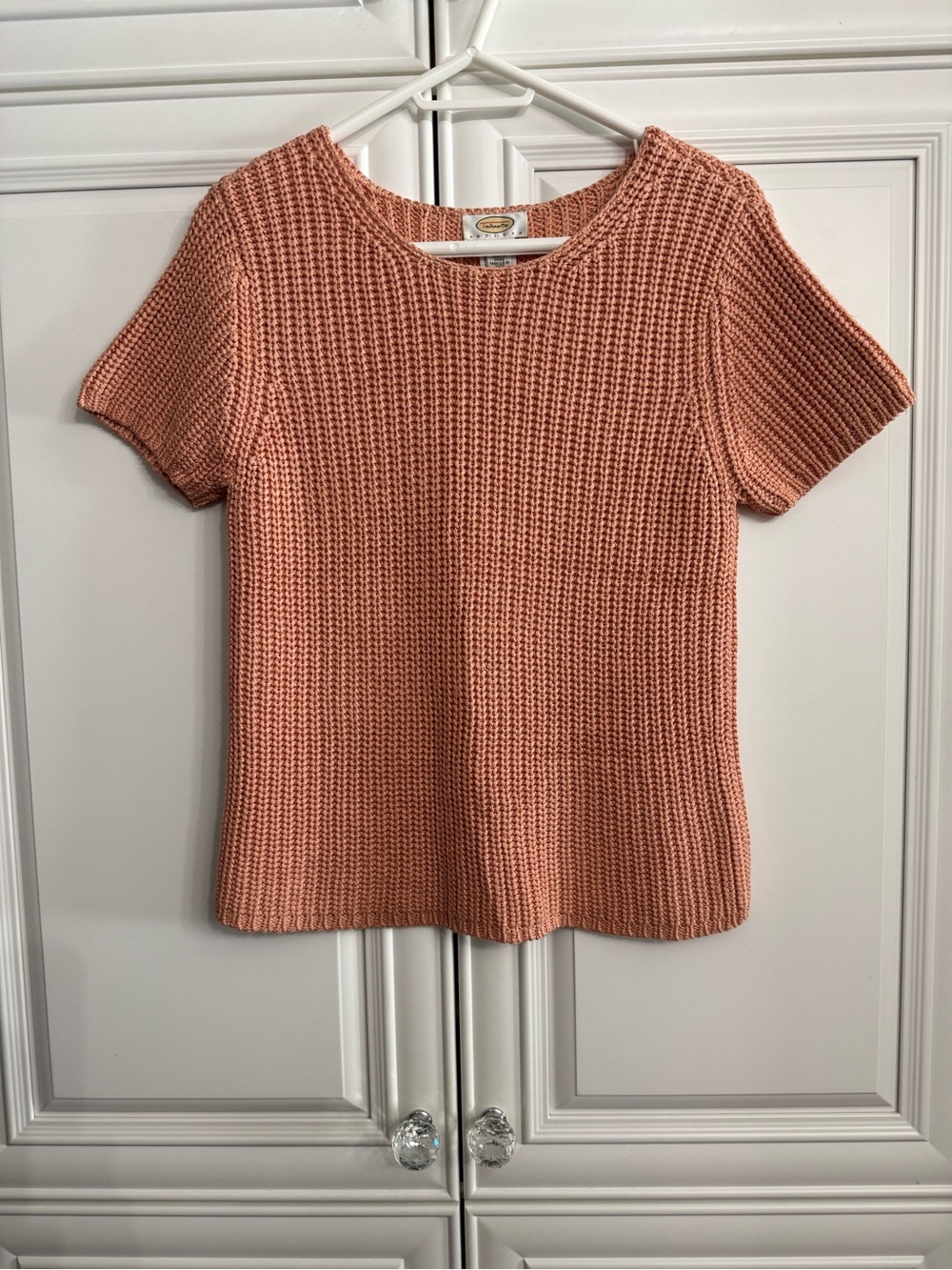 VTG Talbots Petites Silk Chunky Shaker Knit Short Sleeve Sweater Top Peach Sz LP